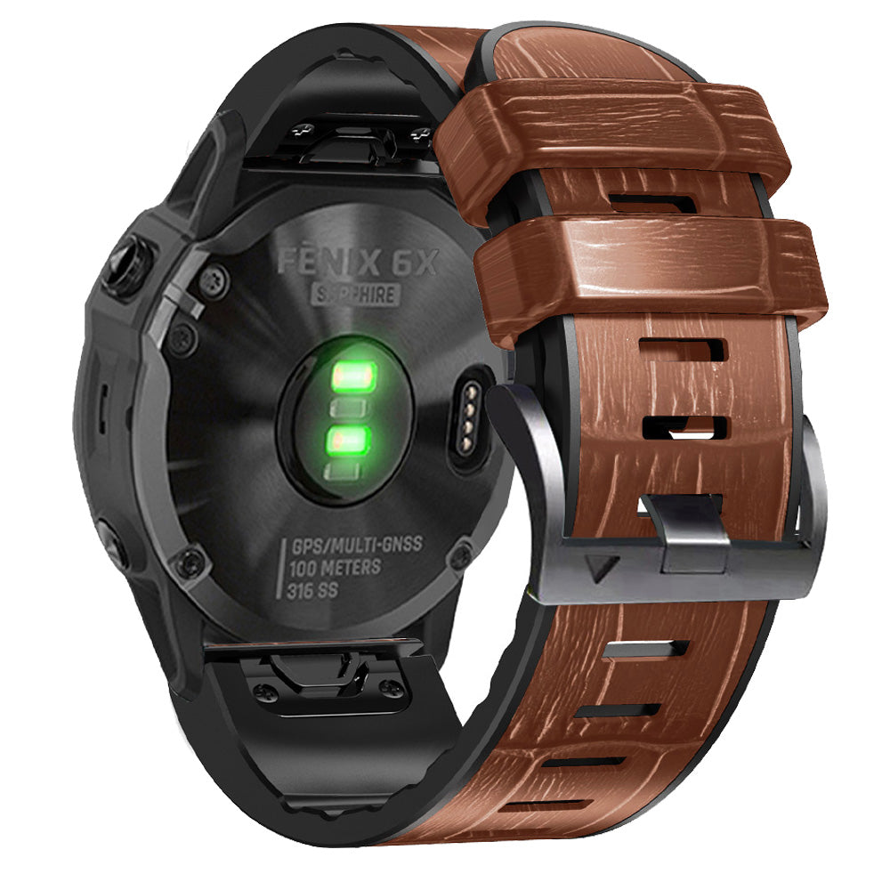 For Garmin Fenix 7X 6X Pro Tactix 7 26mm Crocodile Texture Leather Coated Silicone Watchband Wrist Strap Replacement For Garmin Fenix 7X 6X Pro Tactix 7 26mm Crocodile Texture Leather Coated Silicone Watchband Wrist Strap Replacement